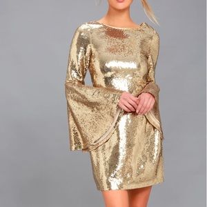 Lulu’s Exclusive Gold Sequin Bell Sleeve Dress